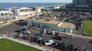 Drone footage aerial view of the Asbury Park Wonder Bar